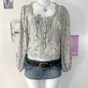 Vintage Boho Floral Lace Blouse - Size m